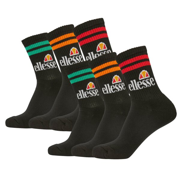 ellesse unisex sport socks PULLO, 3 pairs - tennis socks, crew socks, logo Black/Coloured 40-43 (UK 6-8.5)