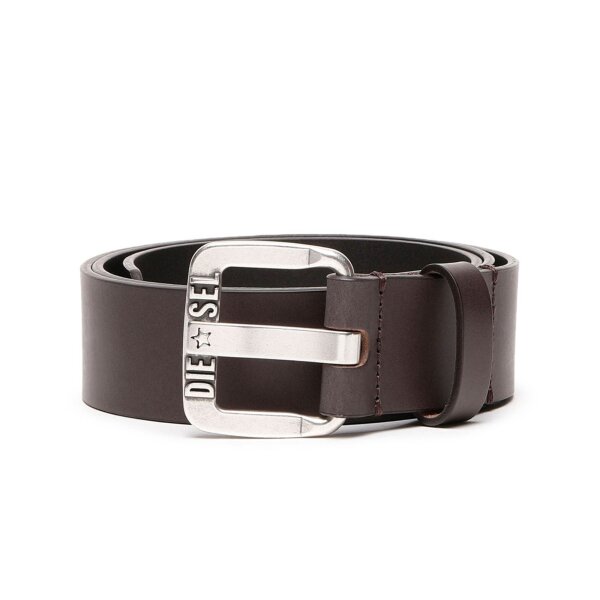 DIESEL Mens Belt - B-STAR II, Genuine Leather, Metal Buckle Clasp Brown 85 cm