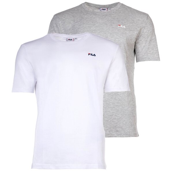 FILA Mens T-Shirt, Pack of 2 - BROD Tee, Round Neck, Short Sleeve, Logo White/Grey XL (X-Large)