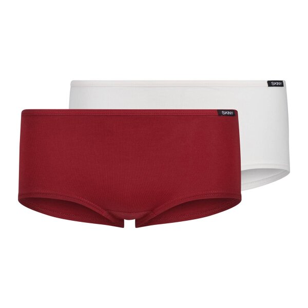 SKINY girls pants, pack of 2 - boyleg shorty, cotton stretch Red/White 140 (8-9 years)