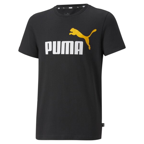 PUMA Jungen T-Shirt - ESS+ 2 Col Logo Tee, Rundhals, Kurzarm, uni Schwarz (Black Tangarine) 110