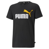 PUMA Boys T-Shirt - ESS+ 2 Col Logo Tee, round Neck, short Sleeve, plain Black (Black Tangarine) 110