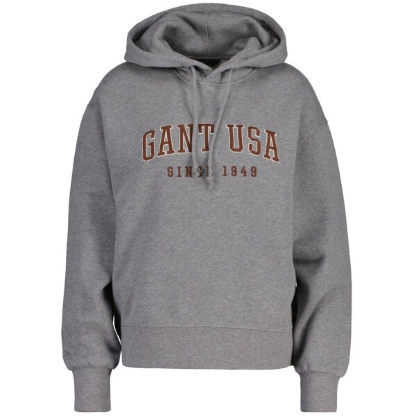 GANT Ladies Sweatshirt - D1. USA Hoodie, hooded jumper, logo embroidery Grey S (Small)