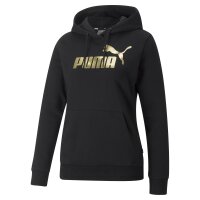 PUMA Damen Pullover - ESS+ Metallic Logo Hoodie, Rundhals, Langarm, Kapuze, uni Schwarz/Gold XS