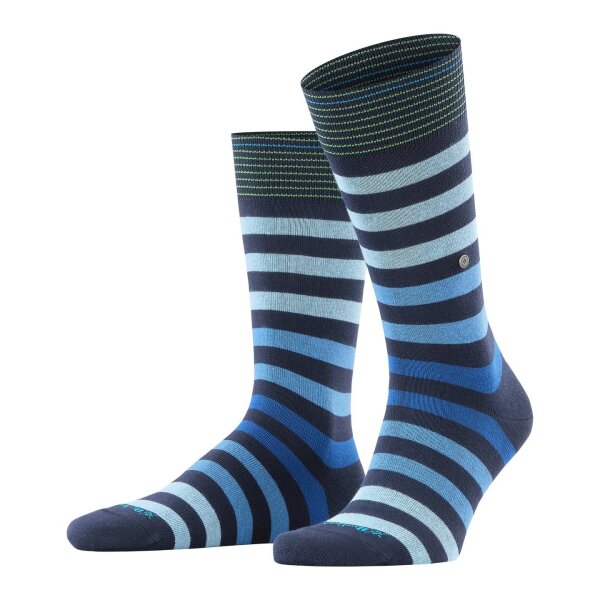 Burlington Mens Socks - Blackpool, Cotton, Stripe, Logo, One Size Dark blue/light blue
