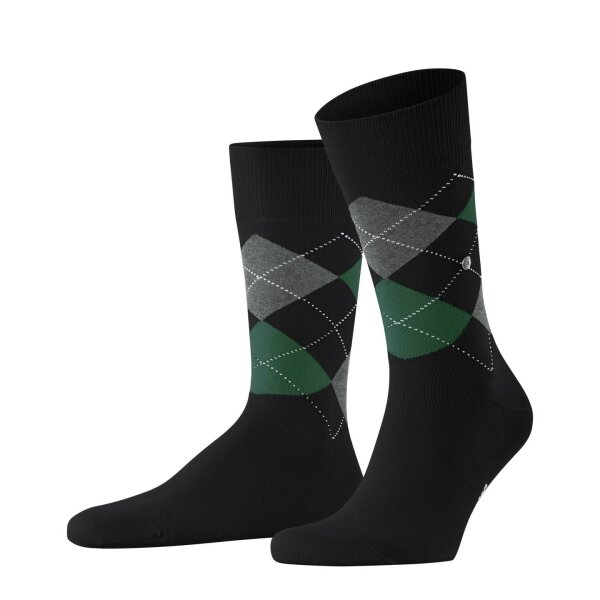 Burlington Herren Socken - King, Baumwolle, Rautenmuster, Logoemblem Schwarz/Grau/Grün 40-46