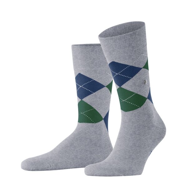 Burlington Mens Socks - King, Cotton, Diamond Pattern, Logo Emblem Light gray/green/blue 40-46