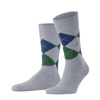 Burlington Herren Socken - King, Baumwolle, Rautenmuster, Logoemblem Hellgrau/Grün/Blau 40-46