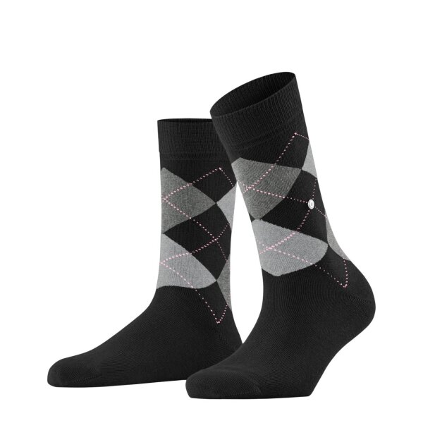 Burlington Damen Socken - Queen, Kurzstrümpfe, Baumwolle, Rautenmuster, Logoemblem Schwarz/Grau/Rosa