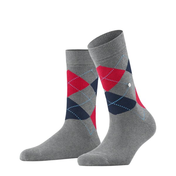 Burlington Ladies Socks - Queen, Short Socks, Cotton, Diamond pattern, Logo Emblem Grey/Blue/Red