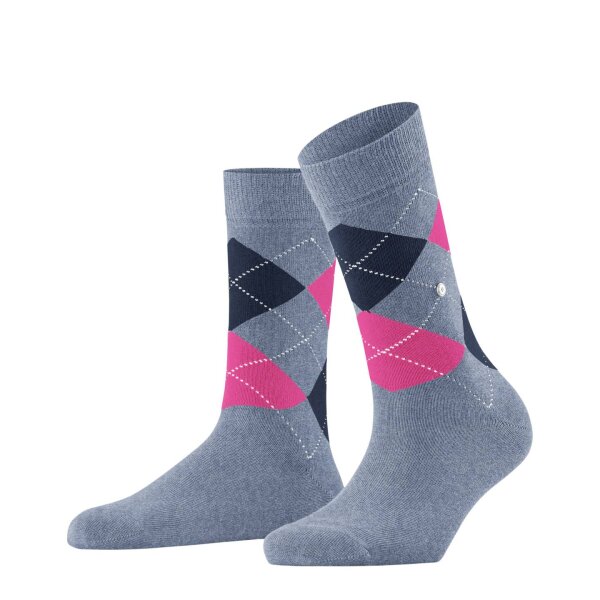 Burlington Damen Socken - Queen, Kurzstrümpfe, Baumwolle, Rautenmuster, Logoemblem Blaugrau/Pink/Dunkelblau