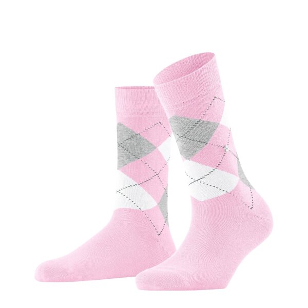 Burlington Damen Socken - Queen, Kurzstrümpfe, Baumwolle, Rautenmuster, Logoemblem Rosa/Weiß/Hellgrau