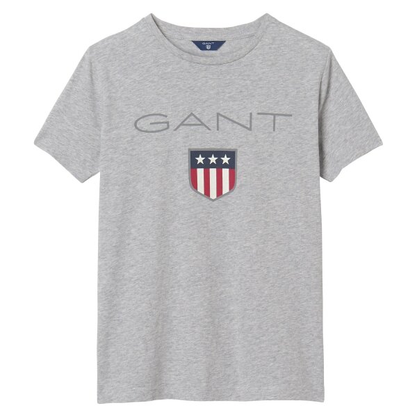 GANT Jungen T-Shirt - Teen Boys SHIELD Logo, Kurzarm, Rundhals, Baumwolle, uni Grau 146/152
