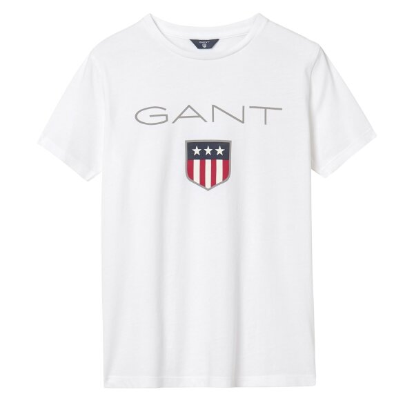 GANT Boys T-Shirt - Teen Boys SHIELD Logo, short-sleeved, round neck, cotton, uni White 134/140