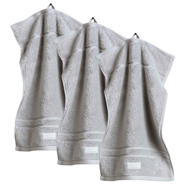 GANT Gästetuch, 3er Pack - Organic Premium Towel, Handtuch, Frottee Grau 30x50cm