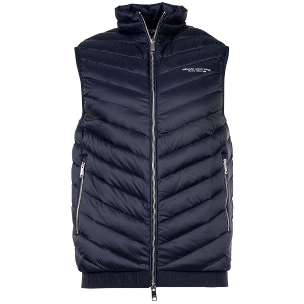 A|X ARMANI EXCHANGE Mens Down Vest - Quilted Vest, Zipper, sleeveless, solid color Dark Blue M (Medium)