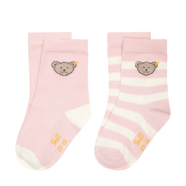 Steiff Kinder Unisex Socken, 2er Pack - Bio-Baumwolle, Teddy-Motiv, uni/gestreift Rosa 23-26