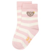 Steiff childrens unisex socks, 2-pack - organic cotton, teddy motif, uni/striped Light Pink 23-26