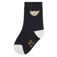 Steiff Kinder Unisex Socken, 2er Pack - Bio-Baumwolle, Teddy-Motiv, uni/gestreift Blau 19-22