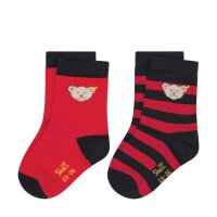 Steiff childrens unisex socks, 2-pack - organic cotton, teddy motif, uni/striped Red 27-30