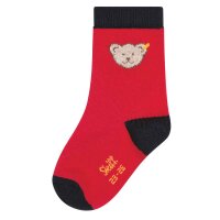 Steiff Kinder Unisex Socken, 2er Pack - Bio-Baumwolle, Teddy-Motiv, uni/gestreift Rot 27-30