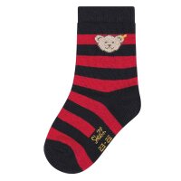 Steiff Kinder Unisex Socken, 2er Pack - Bio-Baumwolle, Teddy-Motiv, uni/gestreift Rot 27-30