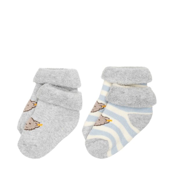 Steiff Baby Unisex Socken, 2er Pack - Bio-Baumwolle, Teddy-Motiv, uni/gestreift Blau 17-18