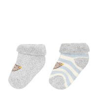 Steiff Baby Unisex Socken, 2er Pack - Bio-Baumwolle, Teddy-Motiv, uni/gestreift Blau 17-18