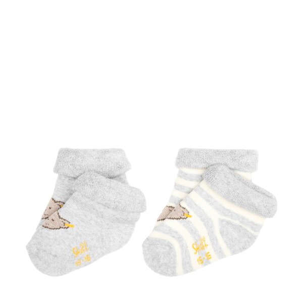 Steiff baby unisex socks, 2-pack - organic cotton, teddy motif, uni/striped Grey 17-18