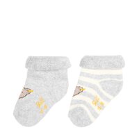 Steiff baby unisex socks, 2-pack - organic cotton, teddy motif, uni/striped Grey 17-18