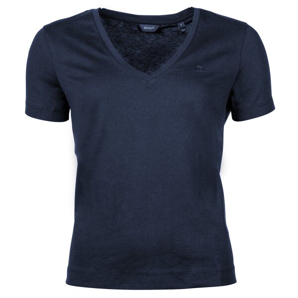 GANT Womens T-Shirt - Original V-Neck SS T-Shirt, Cotton, short Sleeve Blue XS (X-Small)