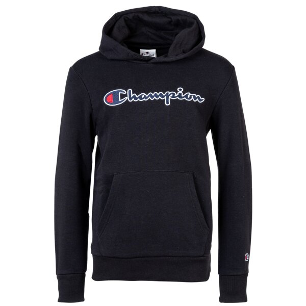 Champion Kids Unisex Hoodie - Sweater, Cotton, Hood, Pocket, Logo, Solid Color Black XS