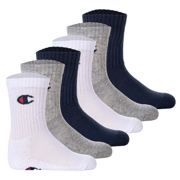 Champion Childrens Socks, 3-Pack - Crew Socks, solid Colour Blue/White/Black 27-30