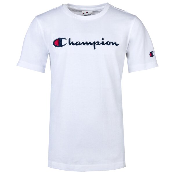 Champion Kinder Unisex T-Shirt - Oberteil, Rundhals, Baumwolle, Logo, einfarbig Weiß XS
