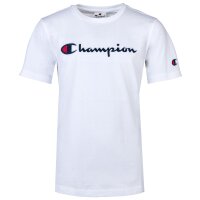 Champion Kinder Unisex T-Shirt - Oberteil, Rundhals, Baumwolle, Logo, einfarbig Weiß XS