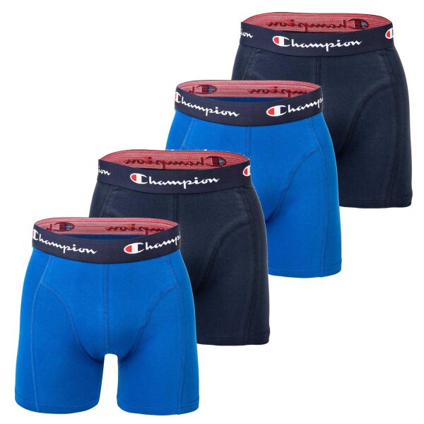 Champion Herren Boxershorts, 4er Pack - Baumwolle, Logobund, einfarbig Blau/Marine S