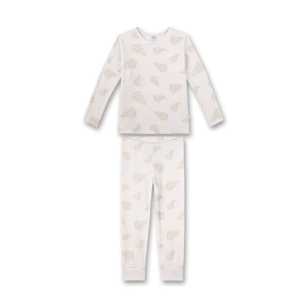 Sanetta Mädchen Schlafanzug - Nachtwäsche, Pyjama, Bio-Baumwolle, Blätter, Rundhals, lang Beige 116