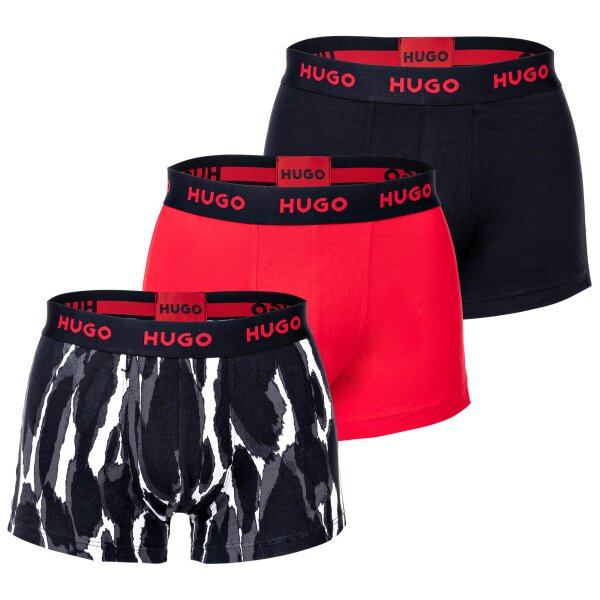 HUGO Herren Boxershorts, 3er Pack - TRUNK TRIPLET DESIGN, Logo, Cotton Stretch