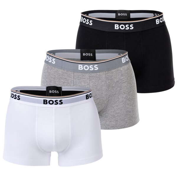 BOSS Herren Trunks, 3er Pack - 3P Power, Boxershorts, Cotton Stretch, Logo, uni Weiß/Grau/Schwarz XL