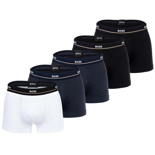BOSS Herren Trunks, 5er Pack -  5P Essential, Boxershorts, Cotton Stretch, Logo Schwarz/Weiß/Blau 2XL
