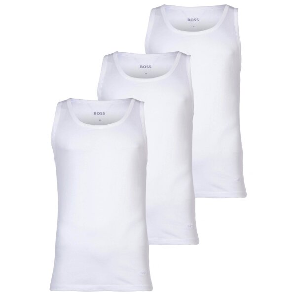 BOSS Mens Tank Top, 3-pack - 3P Classic, vest, no sleeves, round neck, cotton White M (Medium)