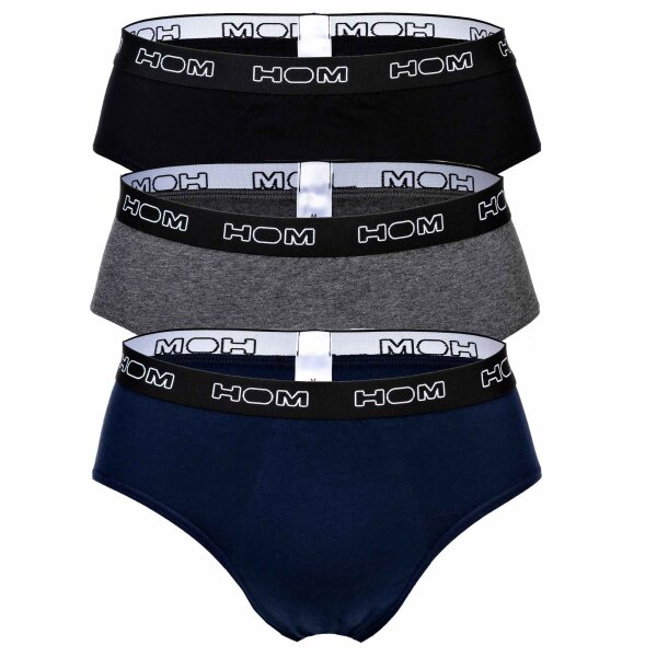 HOM Herren Mini Briefs, 3er Pack - Boxerline #2, Slips, Unterhose Schwarz/Grau/Blau M