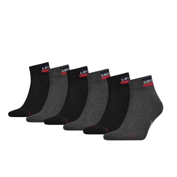 Levis Unisex 6er Pack Sportsocken - Mid Cut SPRTWR, Logo, ECOM Schwarz/Grau 39-42