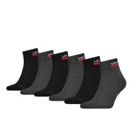 Levis Unisex 6er Pack Sportsocken - Mid Cut SPRTWR, Logo, ECOM Schwarz/Grau 39-42