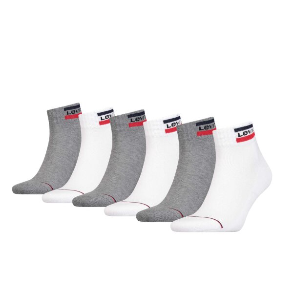 Levis Unisex 6-Pack Sports Socks - Mid Cut SPRTWR, Logo, Unicolor White/Grey 43-46