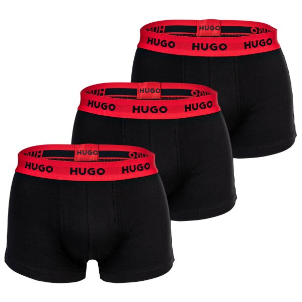 HUGO Herren Boxer Shorts, 3er Pack - Trunks Triplet Pack, Logo, Cotton Stretch Schwarz/Rot M