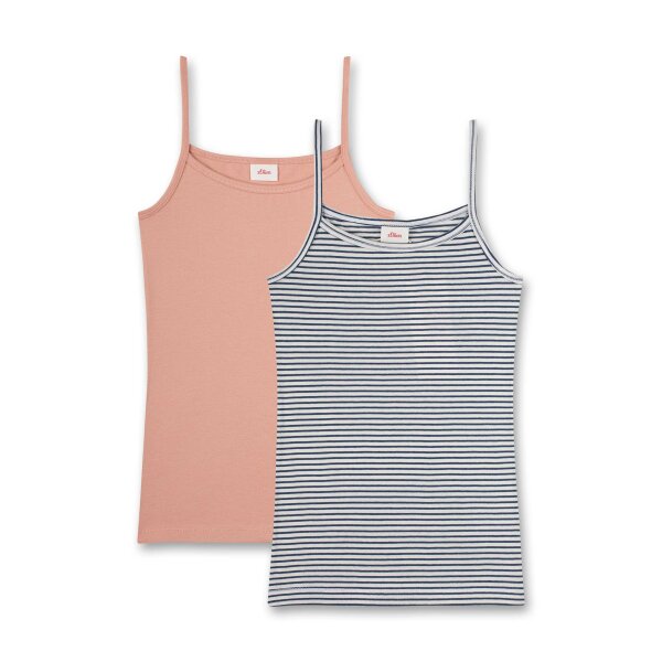 s.Oliver Girls Top, 2-Pack - Shirt, Cotton, Spaghetti Straps, Stripes, solid color