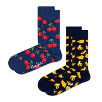 Happy Socks Unisex Socks, 2-pack - Classic Crew, Organic Cotton, Mix of Colours Cherry 36-40 (UK 4-7)