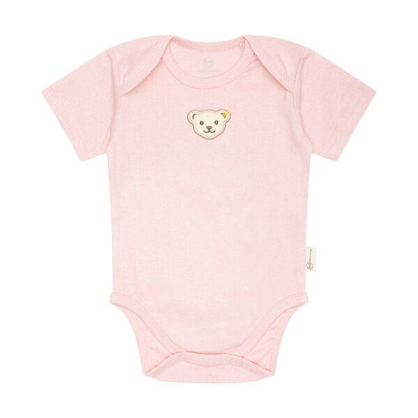 Steiff Baby Body - Strampler, Baumwolle, Bär, Logo, kurzarm, einfarbig Rosa 50