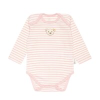 Steiff Baby Body - Strampler, Baumwolle, Bär, Streifen, Logo, langarm Rosa/Weiß 86